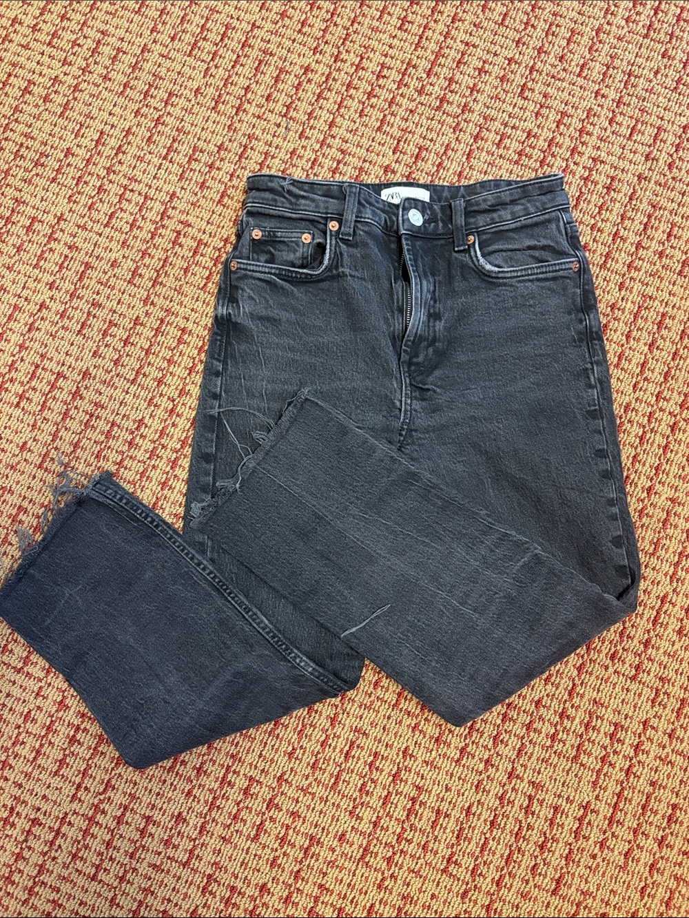 ZARA Washed Black High Rise Straight Leg Jeans